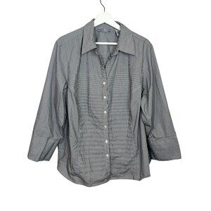 Larry Levine Plus Size 3X Gray Black Striped Button Down Blouse Career Workwear